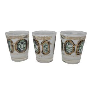 3 Vintage MCM 1950s H Sternberg Double Rocks Cocktail Bar Drinks Glasses Frosted